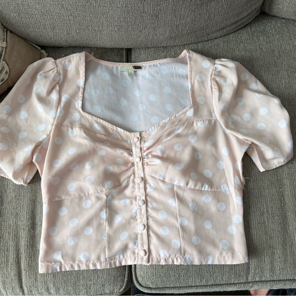 Polka Dot Puff Sleeve Top